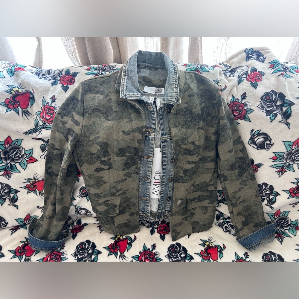 Amici Italy - Faded Camo Jean Jacket - Made in Italy - Medium - New with Tags